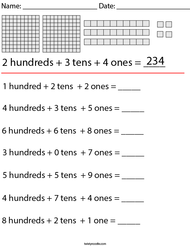Place Value And Value Of 3 Digit Numbers Worksheets